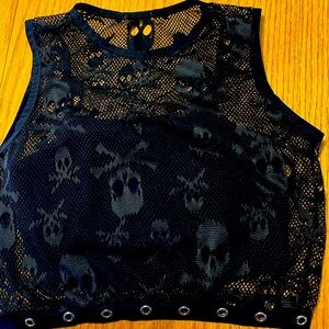 Hot Topic Skull Print Mesh/Fishnet Women’s Crop Top
